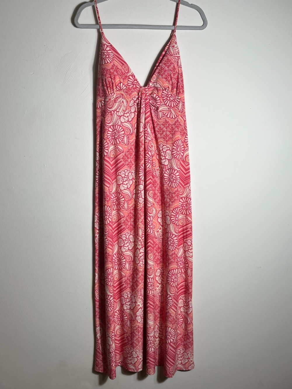 Linea Donatella Pink Floral Maxi Dress L Y2K Boho Slip Flowy Summer Vacation